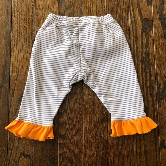 Magnolia Baby Girls 6M Purple/White Striped Orange Ruffle Pants 100% Pima Cotton - Picture 6 of 6